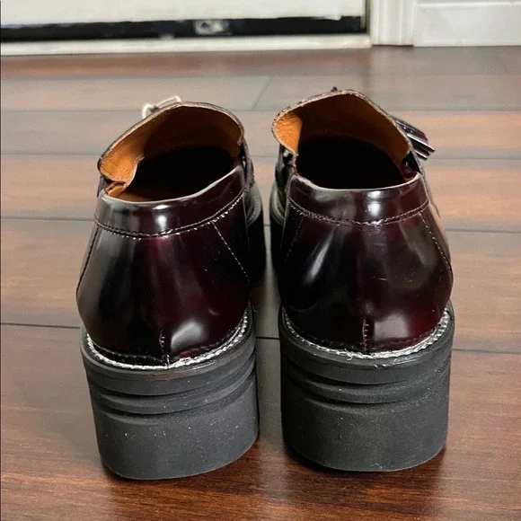Lorenzo Mari Chunky Platform Tassel Leather Loafers size 40 Burgundy Preppy NWOB - Picture 4 of 10